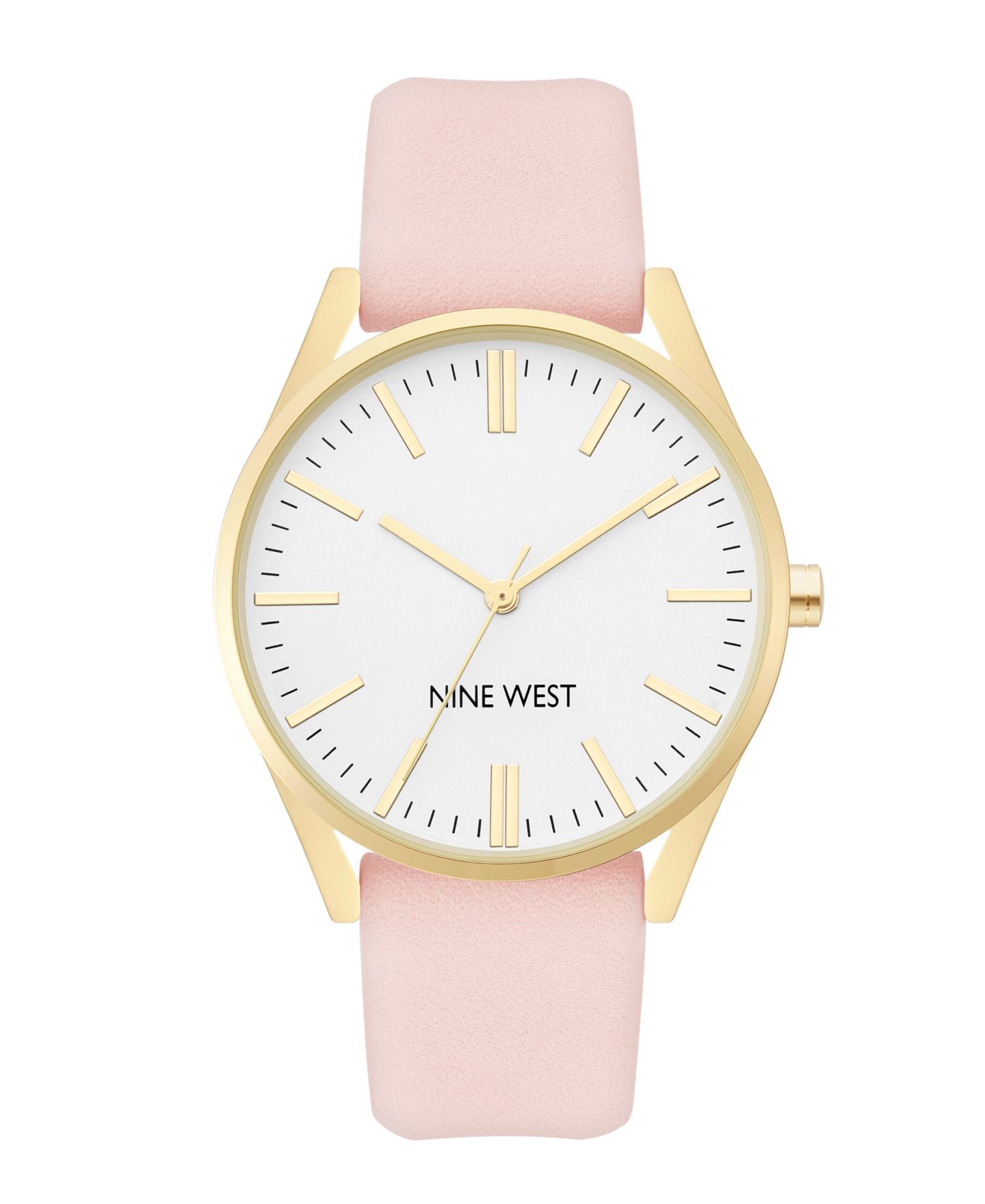 Женские часы Nine West Quartz Pink Faux Leather Band Watch, 36mm — фото 1