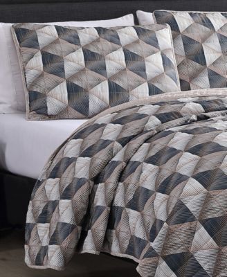 Gridwork Reversible 3 Piece Quilt Set, King