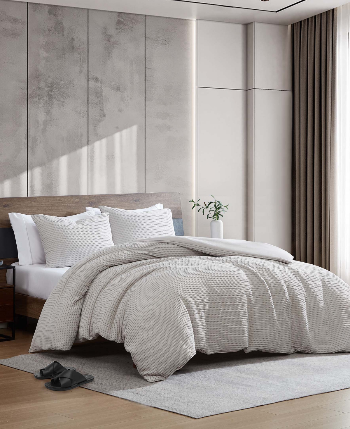 Kenneth Cole New York Solid Waffle 3 Piece Duvet Cover Set