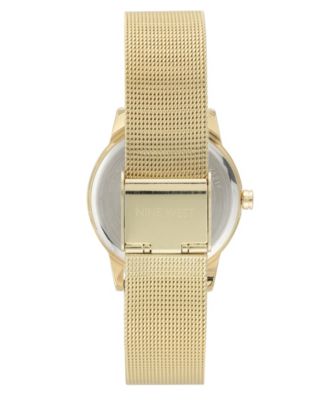 Women's Quartz Gold-Tone Stainless Steel Mesh Band and Flower Pattern Watch, 35mm