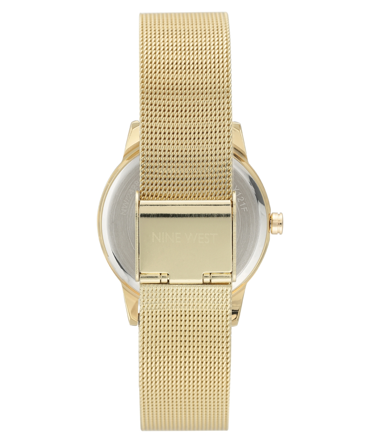 Nine West Women's Quartz Gold-tone Stainless Steel Mesh Band And Flower Pattern Watch, 35mm In Gold-tone