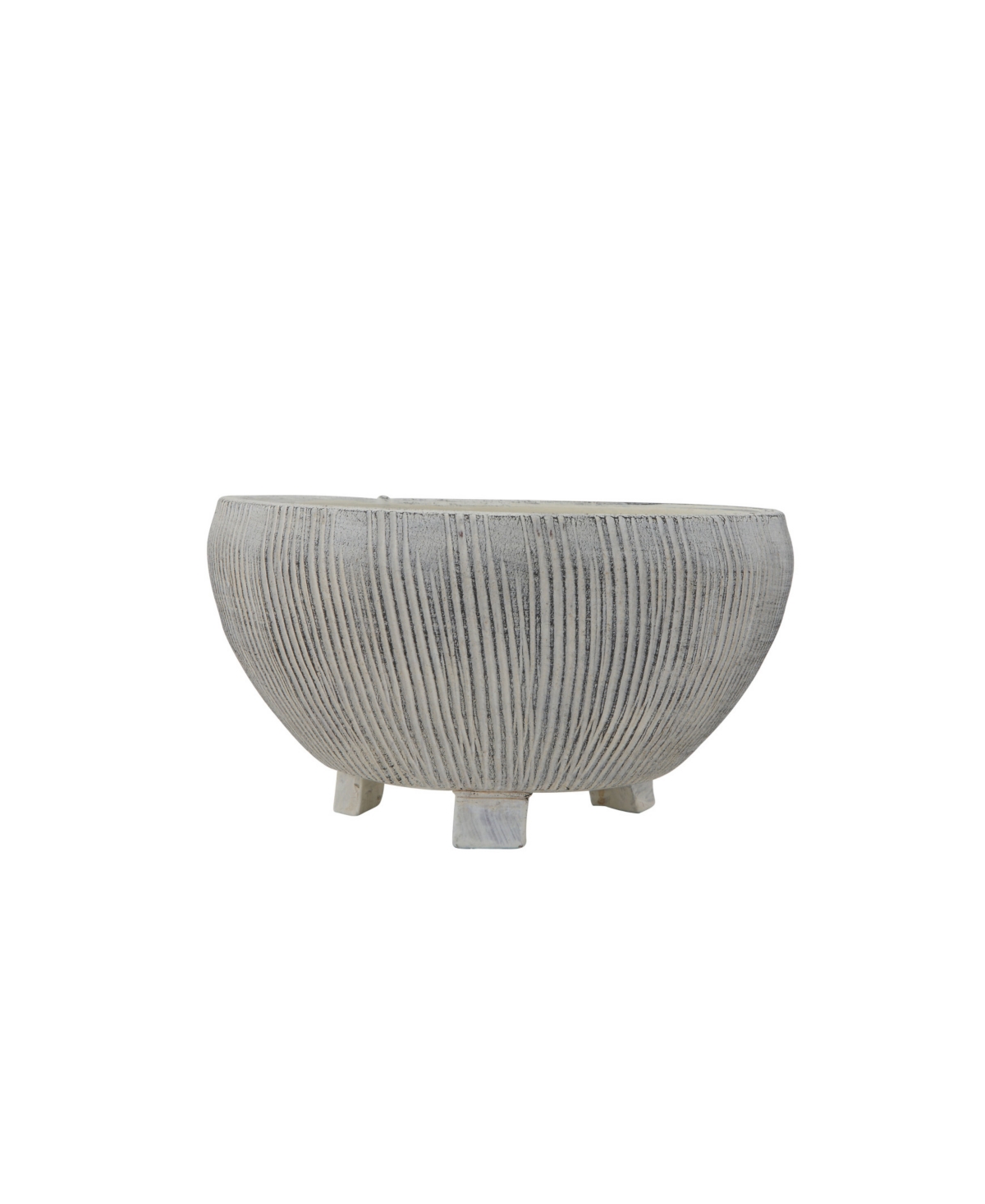 Coastal Terracotta Footed Planter with Textured Stripes - Gray