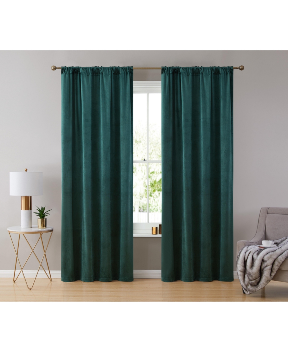 Hlc.me Lopez Velvet Premium Soft Light Filtering Back Tab Rod Pocket Window Treatment Curtain Drapery Panels for Bedroom & Living Room - Set of 2 Pane