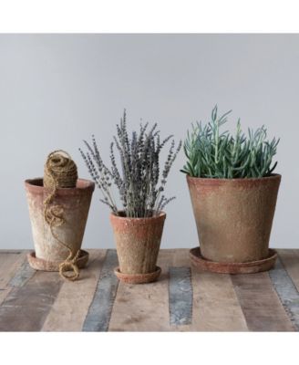 Cement Planter with Saucer, Set of 2