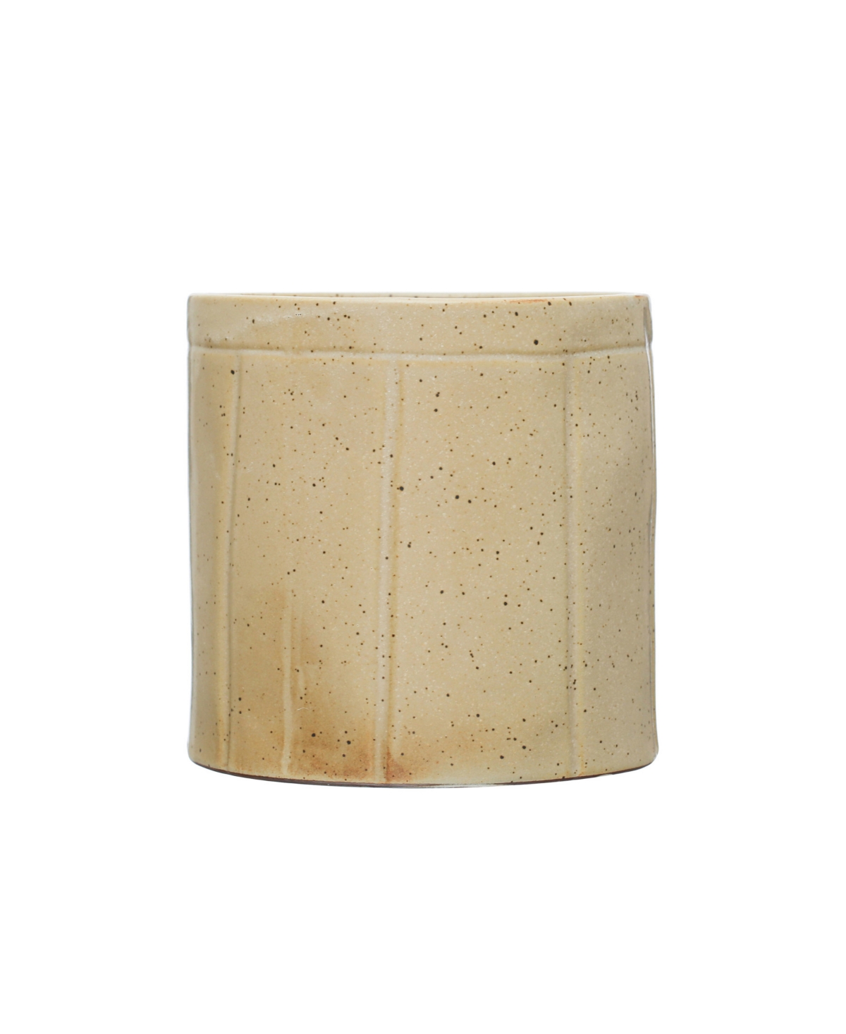 Decorative Stoneware Crock with Line Detail - Tan
