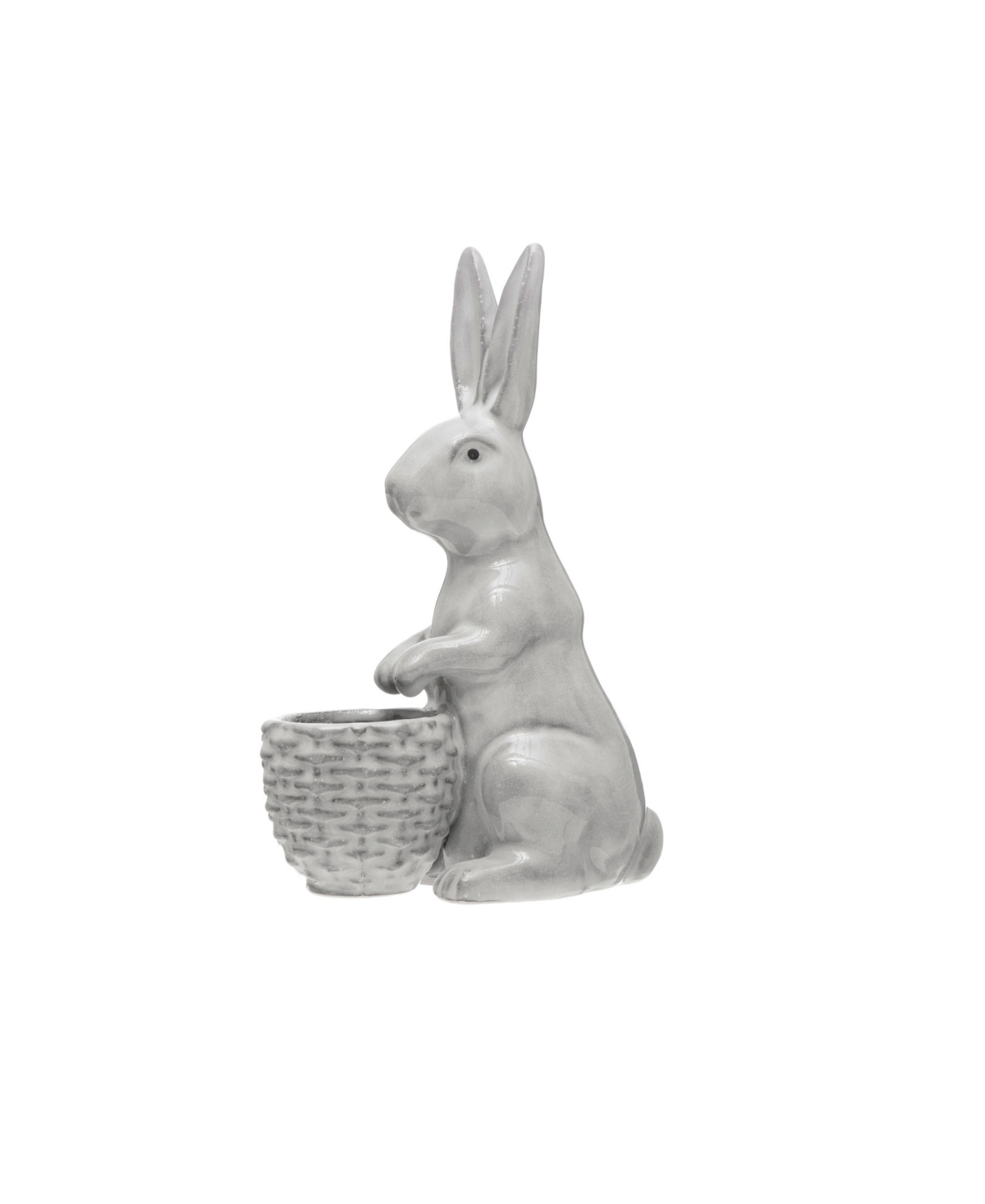 Stoneware Rabbit with Basket Planter - White