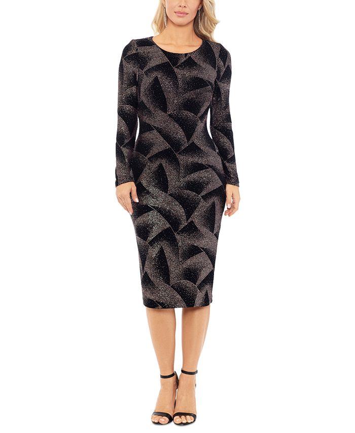 Long sleeve glitter print sale sheath gown