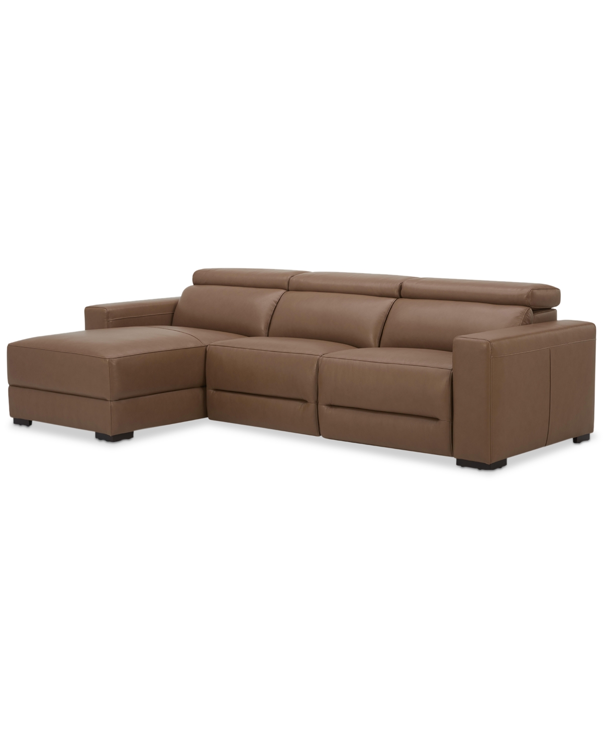 Macy's Nevio 115" 3-pc. Leather Sectional With 2 Power Recliners, Headrests And Chaise, Created For  In Butternut