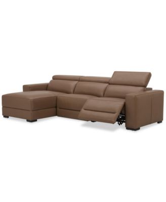 Furniture - Nevio 115" 3-Pc. Leather Sectional with 1 Power Recliner,  Headrests and Chaise