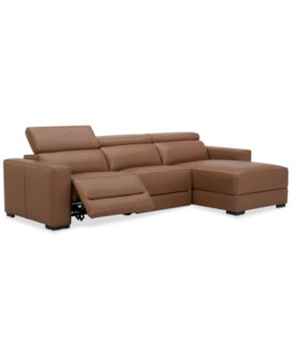 Nevio 115" 3-Pc. Leather Sectional with 1 Power Recliner,  Headrests and Chaise, Created For Macy's