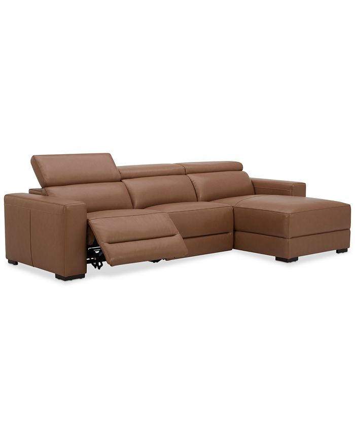 Furniture Nevio 115" 3Pc. Leather Sectional with 1 Power Recliner