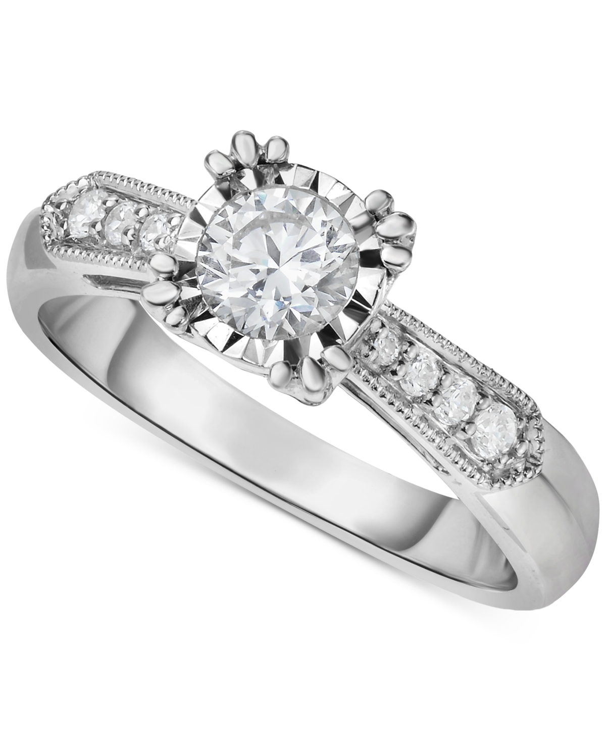 Macy's Diamond Bezel Milgrain Engagement Ring (5/8 Ct. T.w.) In 14k White Gold
