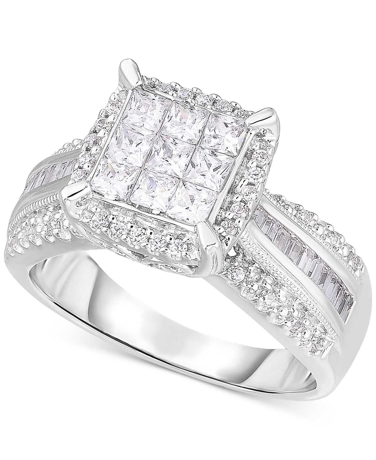 Macy's Diamond Princess Halo Cluster Engagement Ring (1 Ct. T.w.) In 14k White Gold