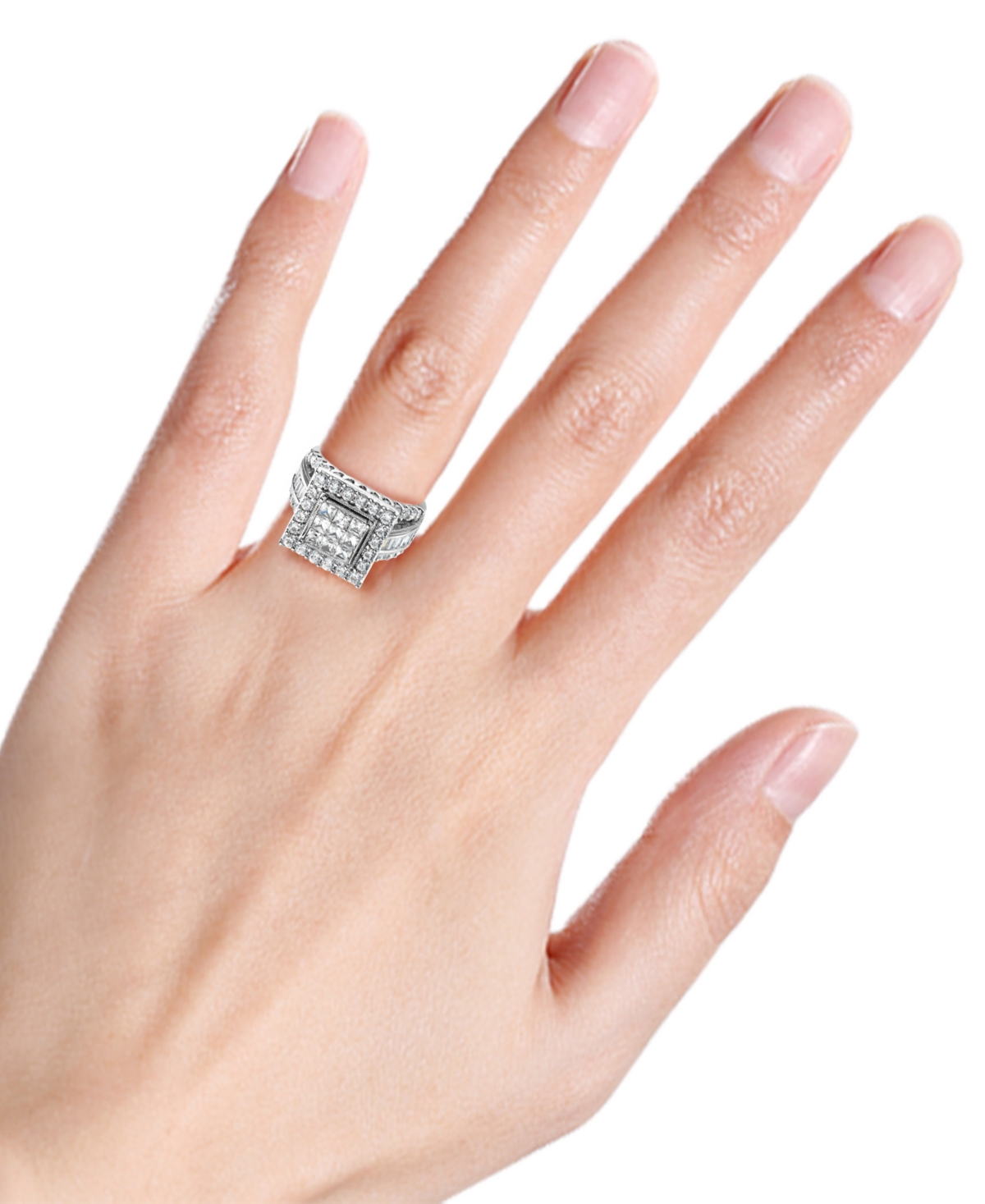 Diamond Princess Halo Cluster Engagement Ring (3 ct. t.w.) in 14k- White Gold
