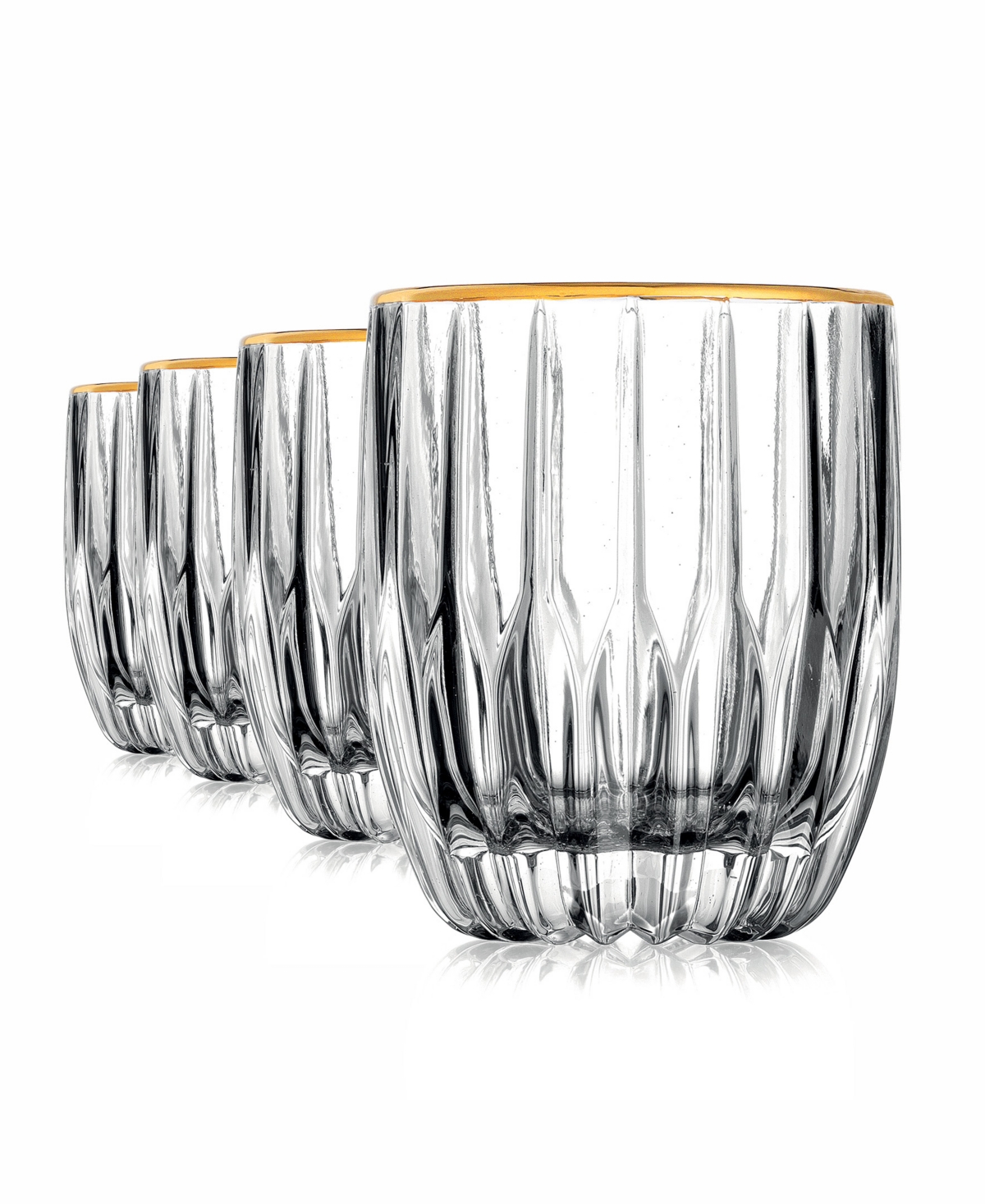 Godinger Pleat Gold Rim Double Old-fashioned Glasses, Set Of 4 In Clear