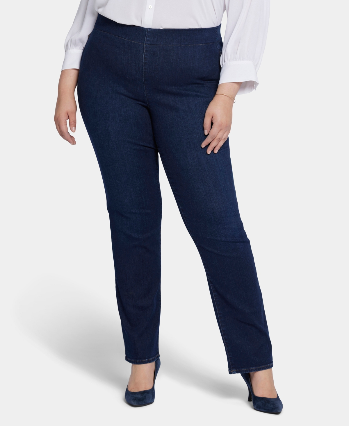Shop Nydj Plus Size Pull On Bailey Relaxed Straight Jeans In Palace