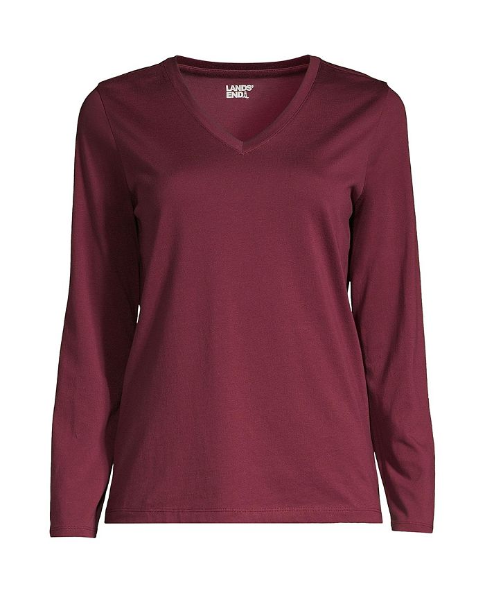 Lands' End Women's Petite Relaxed Supima Cotton Long Sleeve V-Neck T ...
