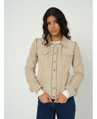 Women's Detachable Sleeves Suede Biker Jacket and Waistcoat, Beige