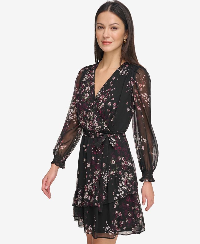 Evening Gown Dkny Womens Dresses DKNY Women's Chiffon Long Sleeve With  Collar Dress, Black Fashion