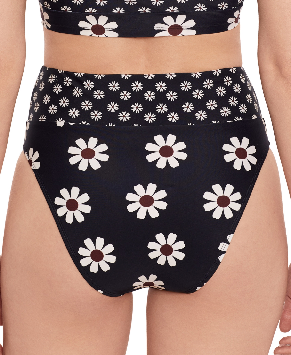 Shop Salt + Cove Juniors' Daisy-print High Waist Bikini Bottoms, Created For Macy's In Black Multi