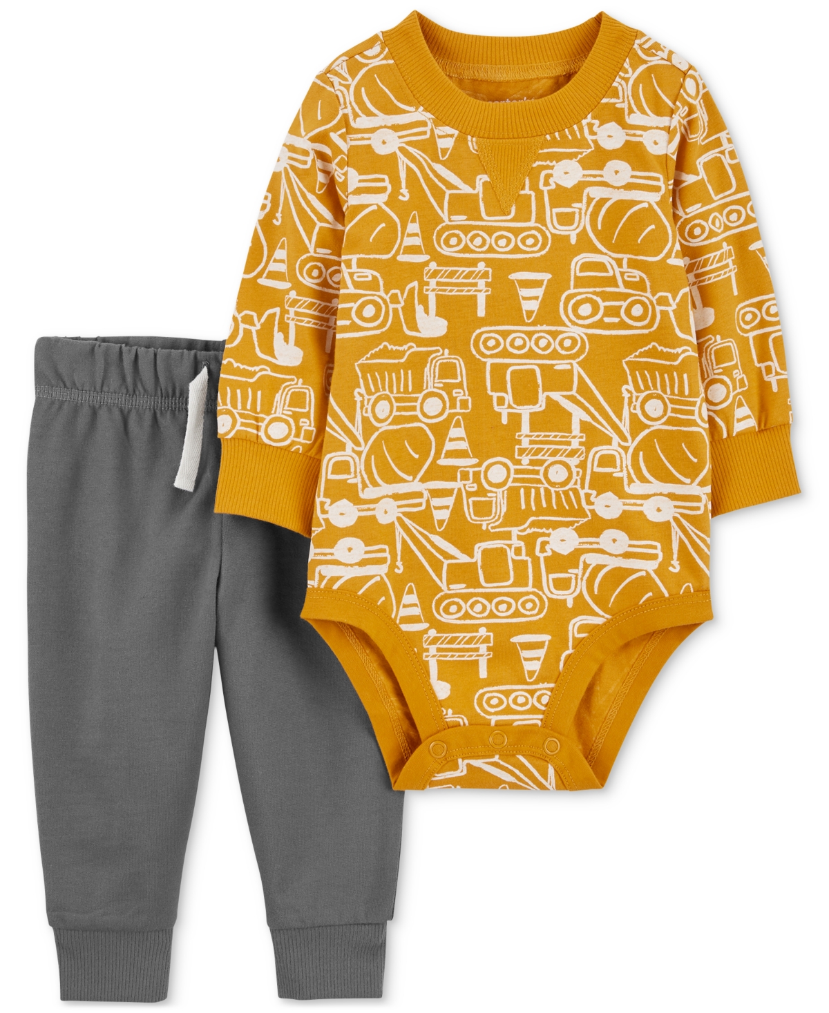 Carter's Baby Boys 2-pc. Long-sleeve Cotton Bodysuit & Pants Set In Yellow,grey