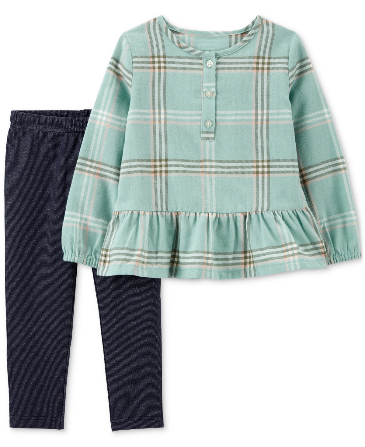 Carter's Toddler Girls Babydoll Shirt And Knit Denim Leggings, 2 Piece Set In Green