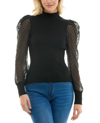 Crave Fame - Juniors' Mock-Neck Clip-Dot-Puff-Sleeve Sweater