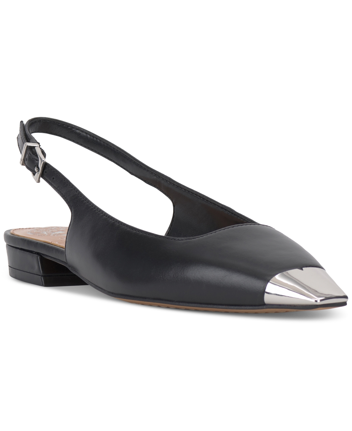 Vince Camuto Sellyn Slingback Capped-toe Flats In Black Leather