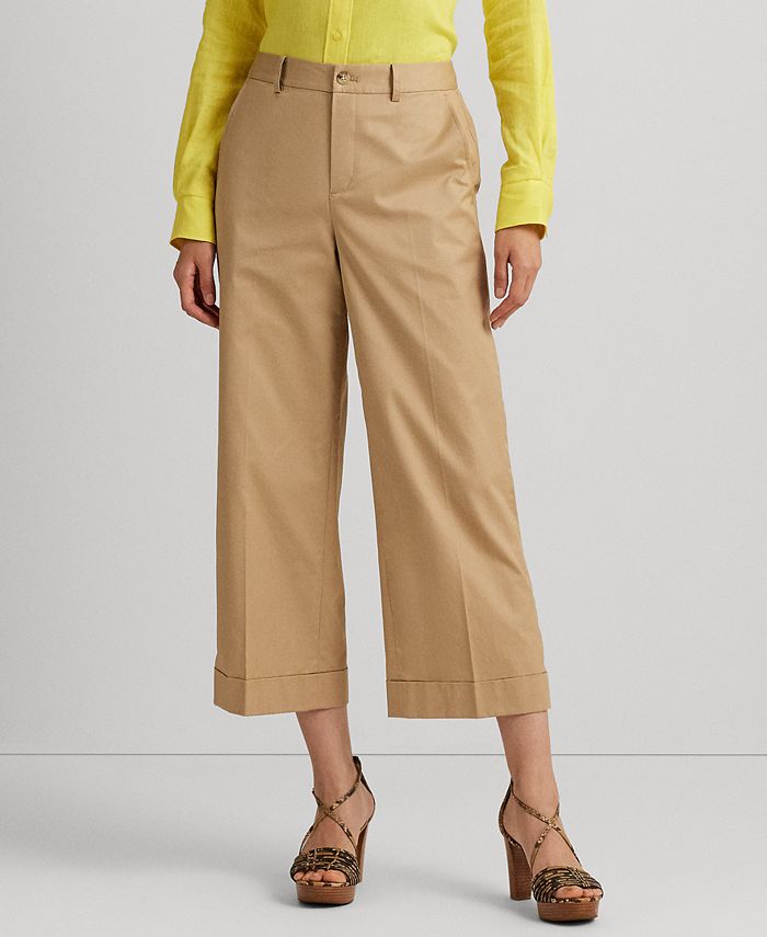 Lauren Ralph Lauren Petite Cropped Wide-Leg Twill Pants - Macy's