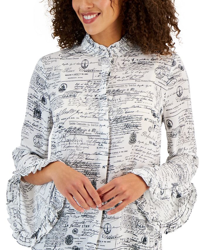 Blouse Femme Tahari - Manches Ballon Transparentes - Bleu Marine Taille M - Neuf Avec étiquettes