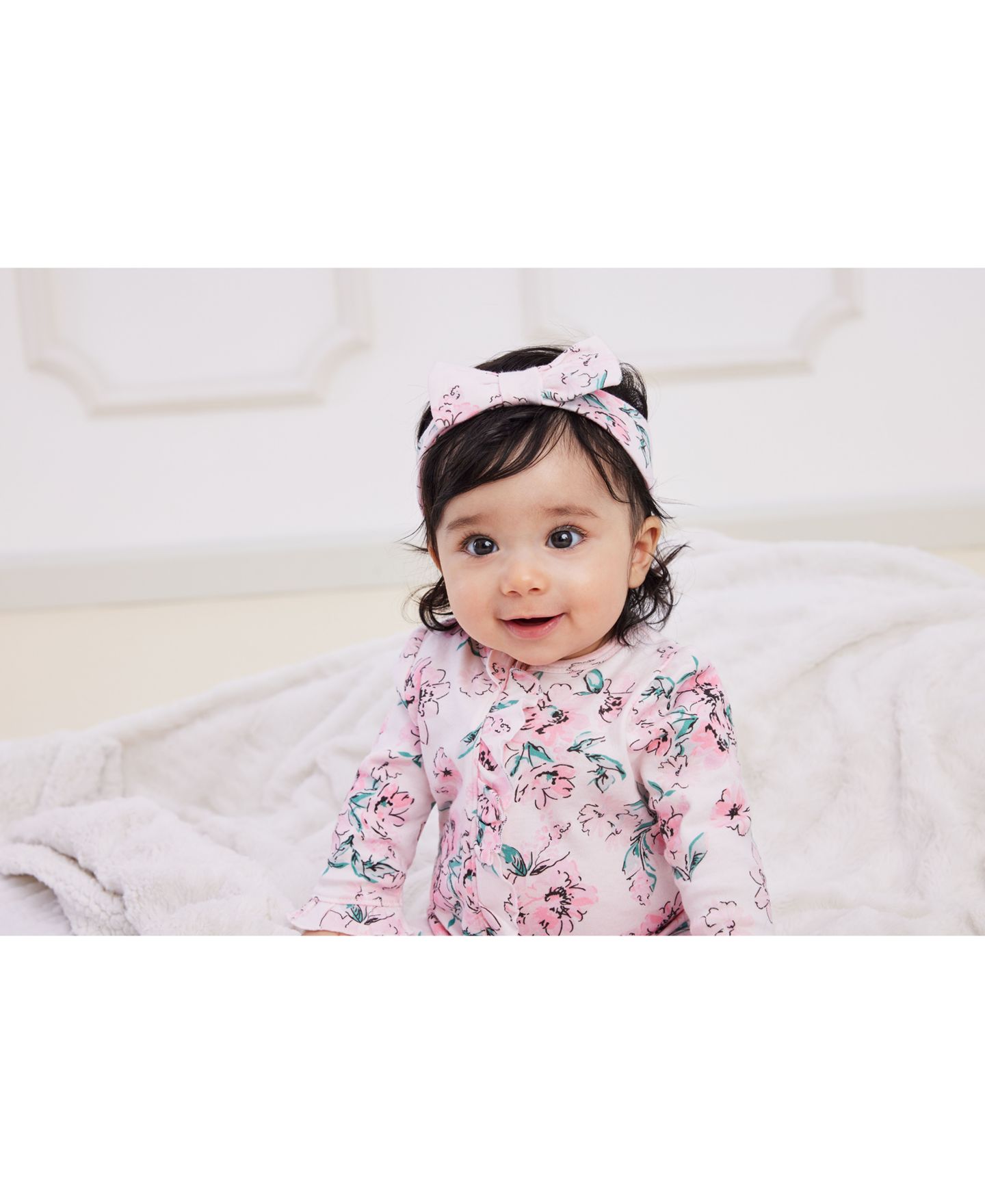 Детский комплект Little Me Dream Floral для девочки: комбинезон и повязка, 2 предмета — фото 4