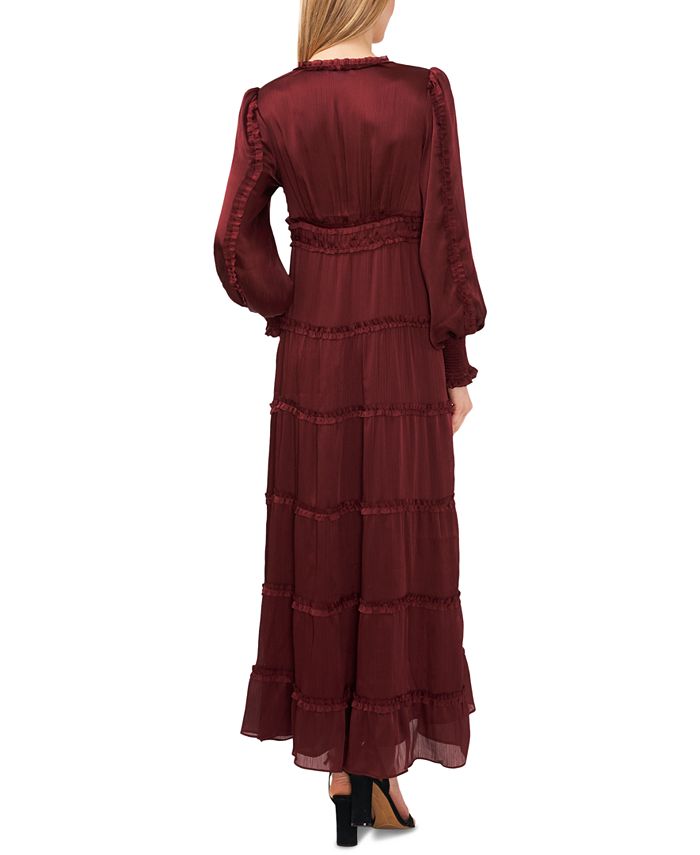 CeCe Women's Long Sleeve Plisse Ruffle Maxi Dress - Macy's