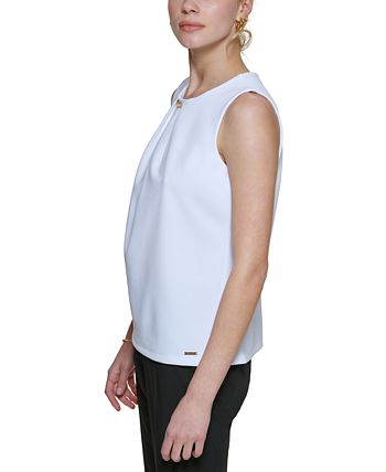 Calvin Klein Embellished Pleated Sleeveless Top - Macy's