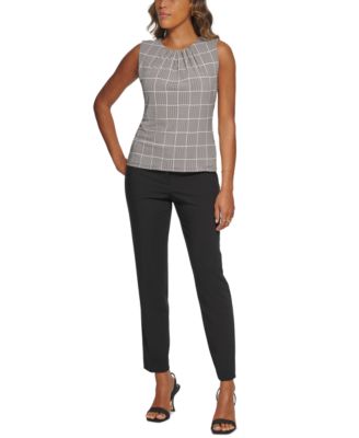 売れ筋商品|||カルバンクライン カットソー トップス レディース Plus Size Pleated Print-Neck Top Light Sky Multi Calvin Klein Women's Pleated-Neck Sleeveless Top - Macy's