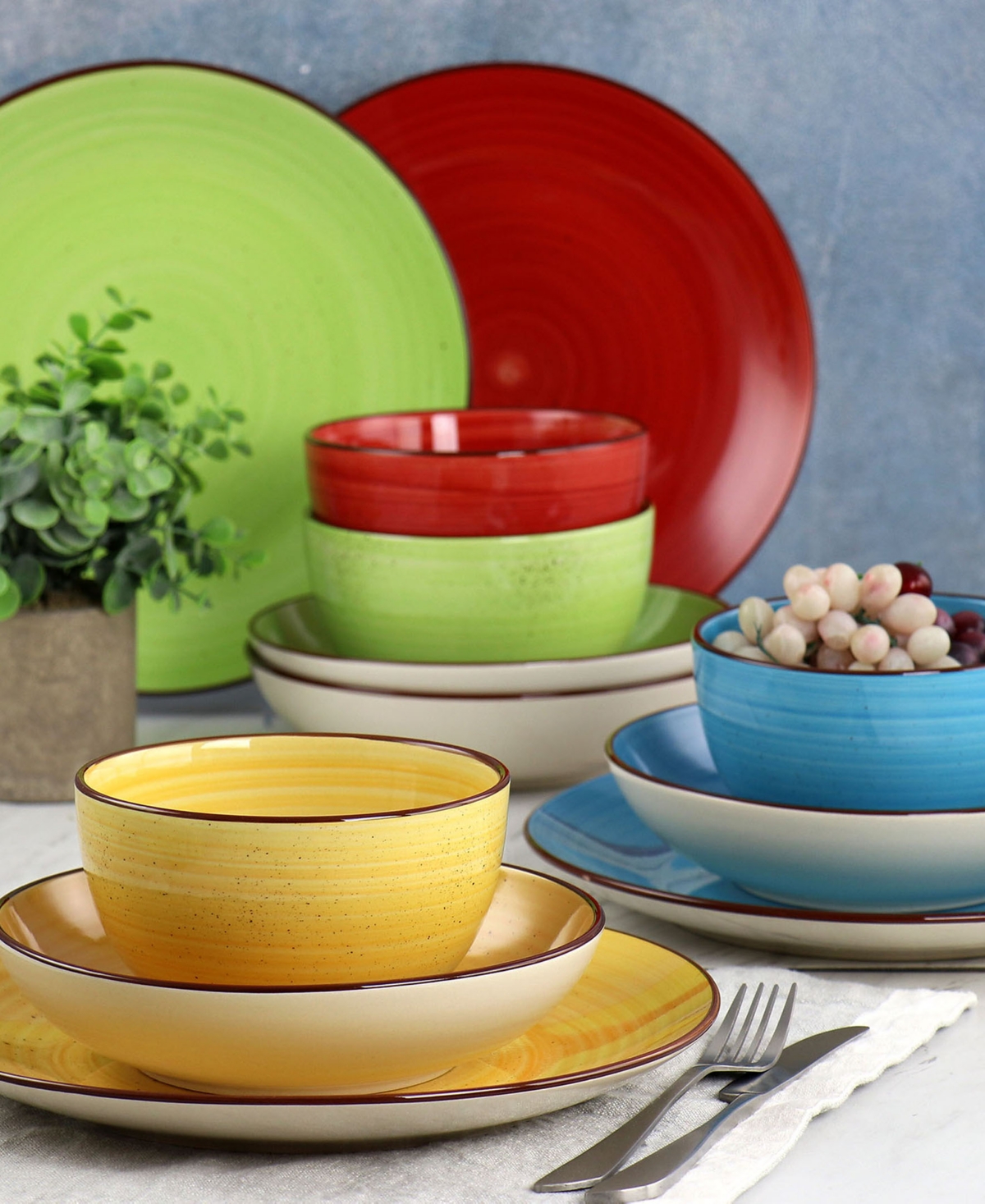 Elama Mason 12 Piece Double Bowl Stoneware Dinnerware Set, Service For 4 In Multi