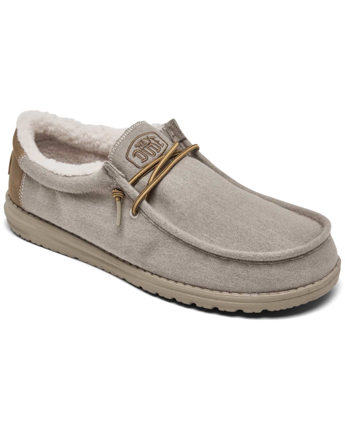 Men's Wally Herringbone Faux Sherpa Casual Moccasin Sneakers from Finish Line - Light Gray