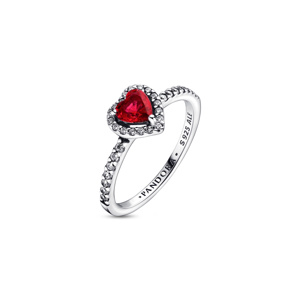 Pandora Crystal Stone Timeless Elevated Red Heart Ring In Silver