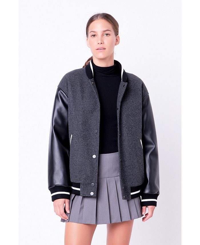 English Factory Women's Mixed Media Bomber Jacket Macy's