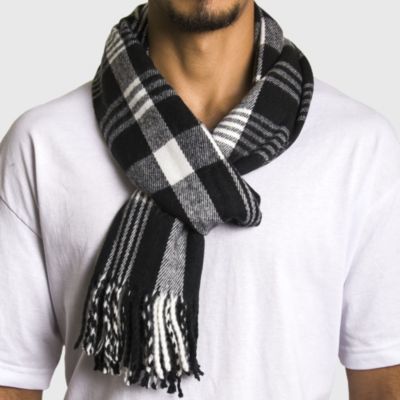 Men's Scarf Soft Knit Winter Scarves Plaid Striped or Solid Neck Covering Long Warm Stylish