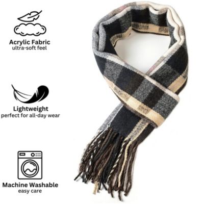 Men's Scarf Soft Knit Winter Scarves Plaid Striped or Solid Neck Covering Long Warm Stylish