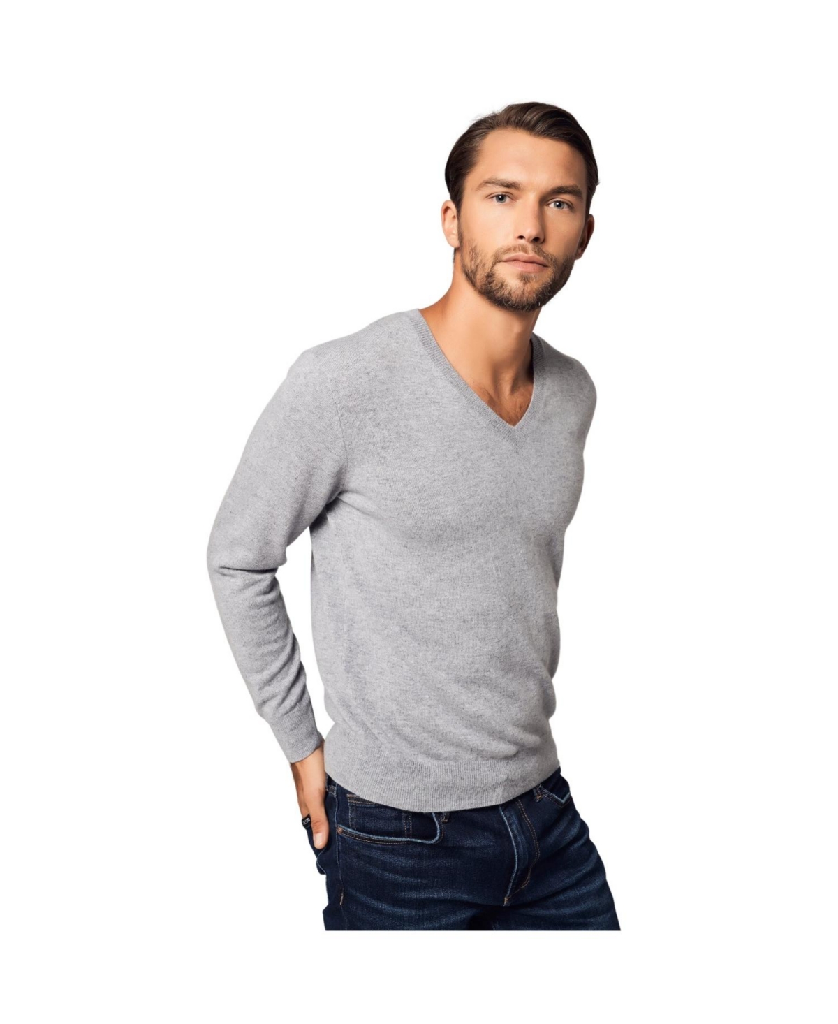 Bellemere Men's Solid V-Neck Merino Sweater
