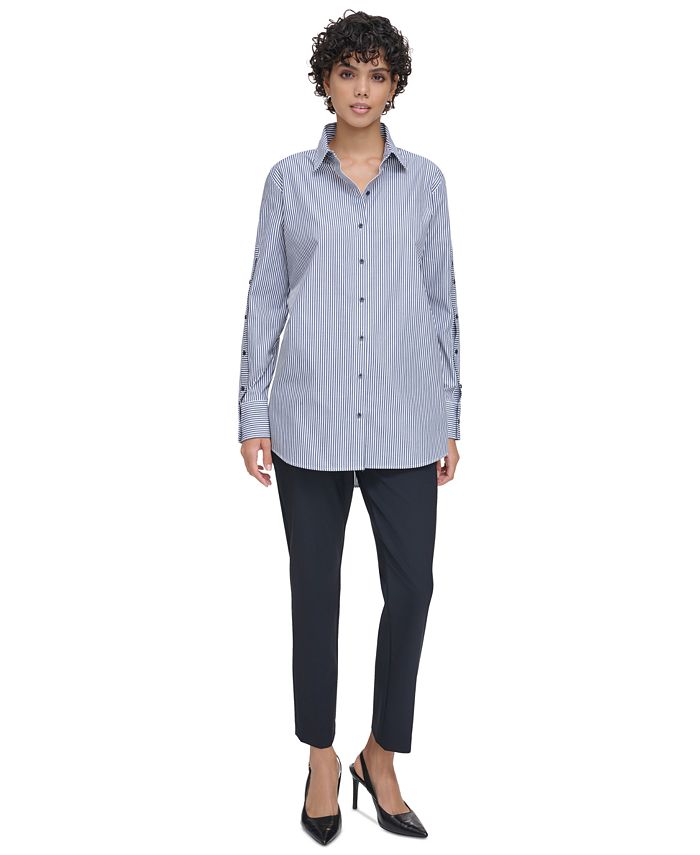 Calvin Klein Women's Striped Cotton Button-Down Shirt - Macy's