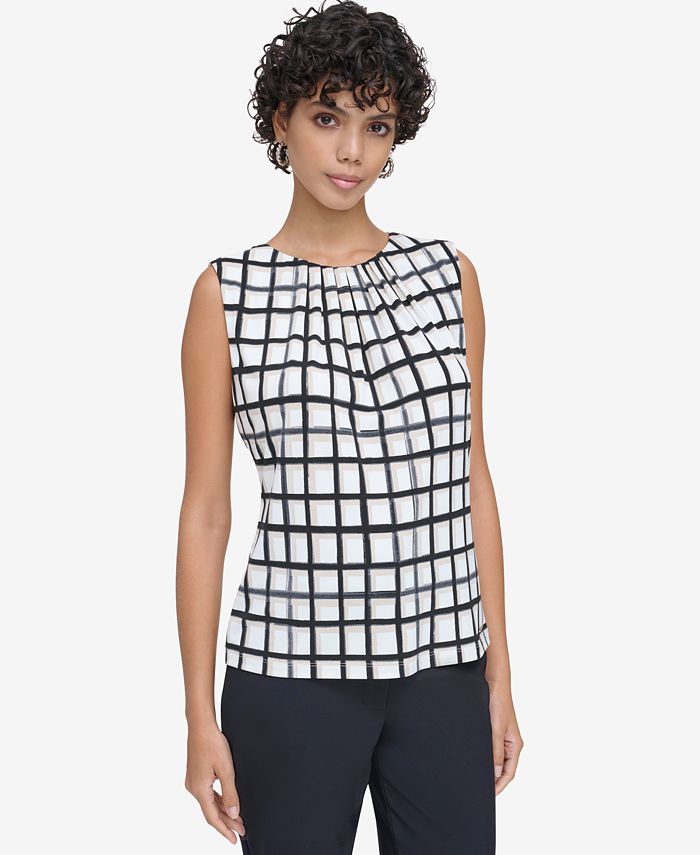 Calvin Klein Pleat Neck Sleeveless Top, Regular and Petite Sizes - Macy's