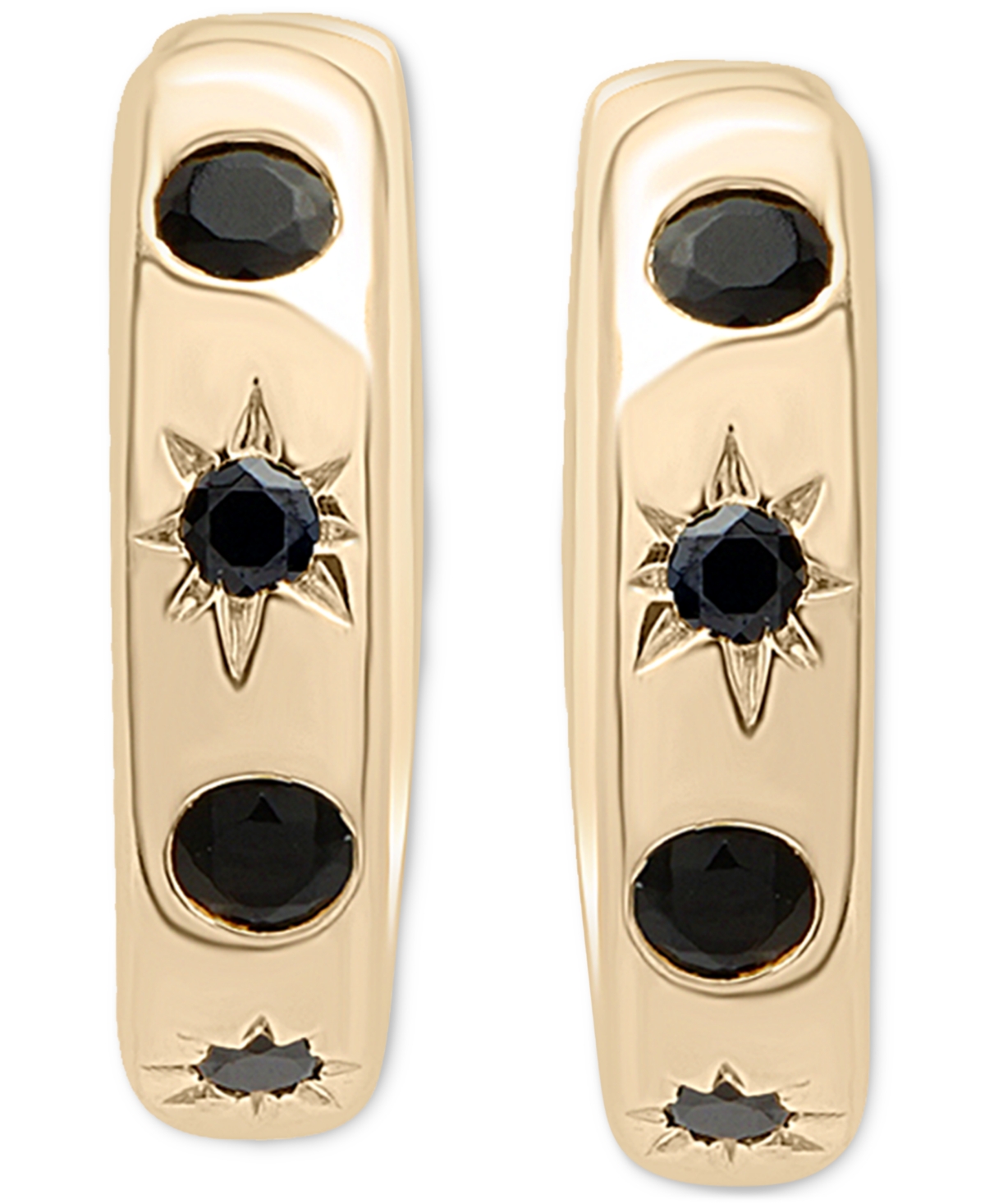 Onyx Star Small Hoop Earrings in 14k Gold-Plated Sterling Silver, 0.5"