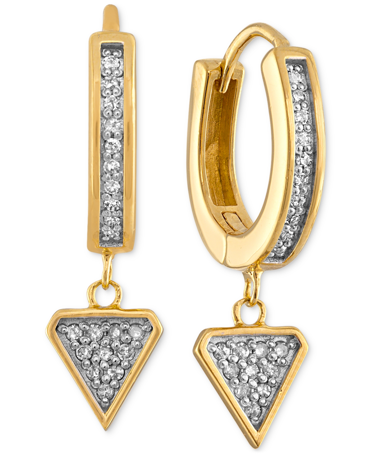Diamond Triangle Dangle Huggie Hoop Earrings (1/3 ct. t.w.) in 14k Gold-Plated Sterling Silver, Created for Macy's - Gold Over S