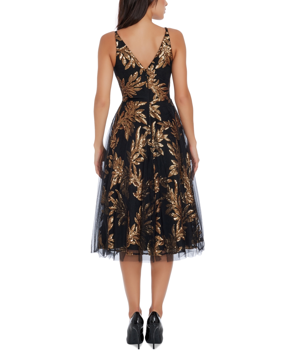 Shop Dress The Population Women's Courtney Sequin And Tulle Dress In Black,nude