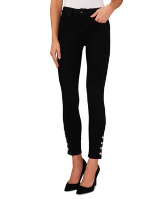 CeCe - Women's Imitation-Pearl-Trim Skinny Jeans