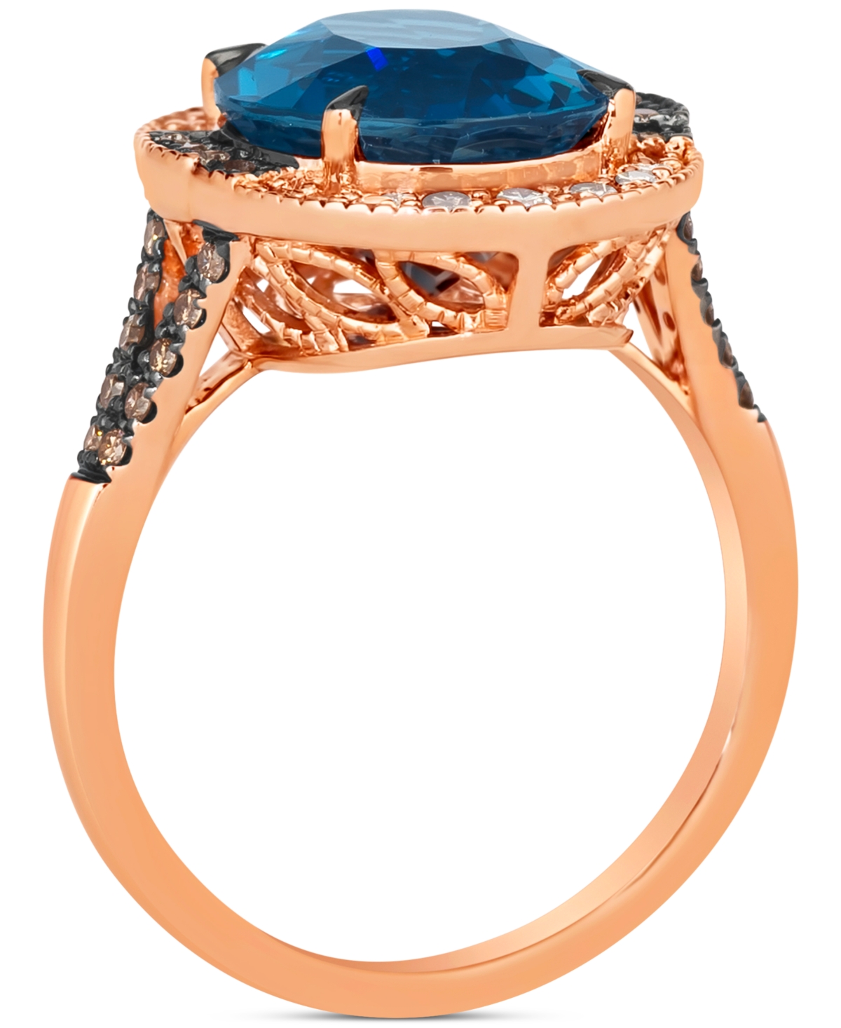 Le Vian Deep Sea Blue Topaz (5 ct. t.w.) & Diamond (1/2 ct. t.w.) Halo Ring in 14k Rose Gold - 14K Strawberry Gold Ring