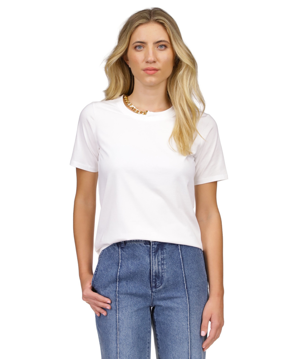 Michael Kors Michael  Women's Chain-neck Classic T-shirt In White