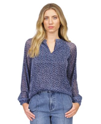 Michael Kors Women's Printed Split-Neck Top - Macy's